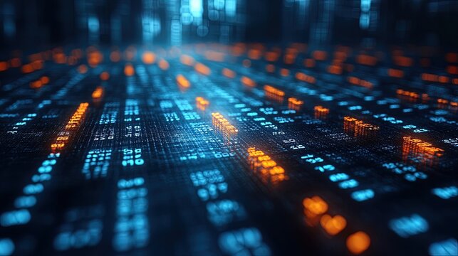 Digital data stream flowing through cyberspace with binary code