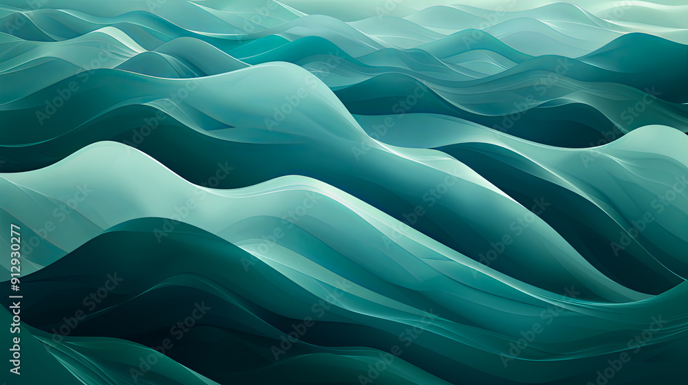Poster abstract background with smooth lines and waves teal blue and green gradient color abstract art back