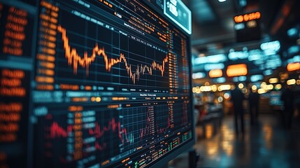 Obraz premium Stock market data display showing falling stock values in financial crisis