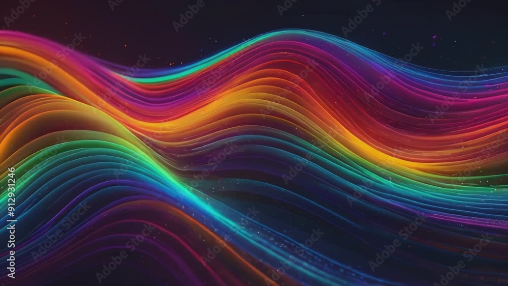 Poster vibrant waves of color flowing across a dark background in an abstract rainbow animation. abstract b