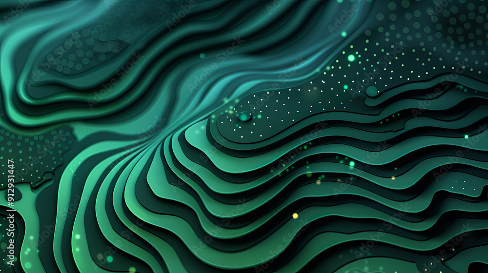 Wall mural Abstract background green wavy smooth minimal liquid design flow ripple curve futuristic topographic map data technology background