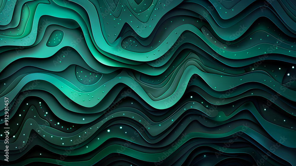 Poster abstract background with wavy shapes paper layers in green color palette abstract green background t