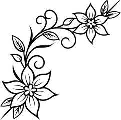 floral corner line art  illustration black and white