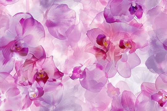 A beautiful, delicate arrangement of pink and purple orchids creating a soft, dreamy background that evokes feelings of tranquility and elegance.