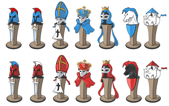 Cartoon medieval chess pieces