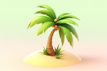 Obraz premium 3D Rendered Cartoon Palm Tree on a Sandy Island