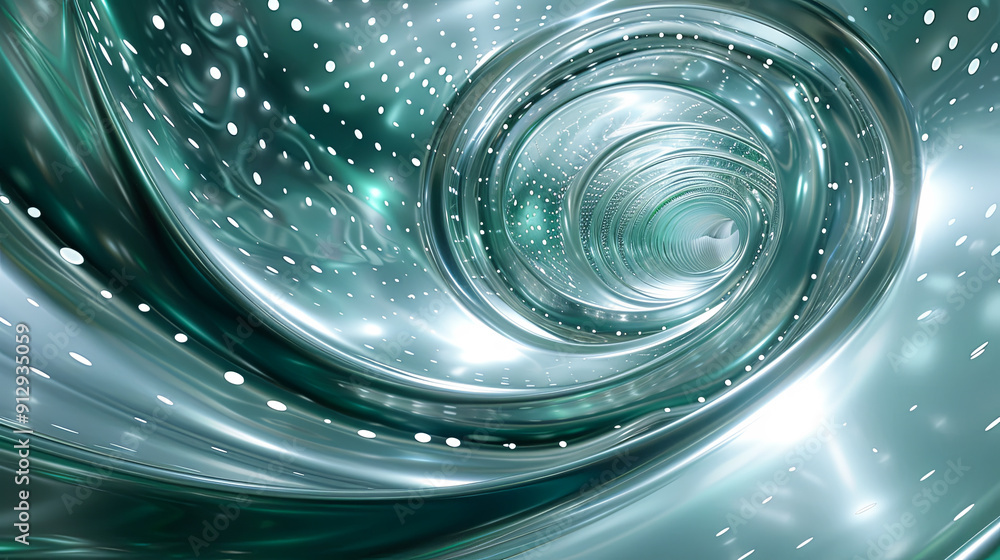 Poster abstract emerald green metallic tunnel background glossy reflecting surface futuristic chrome materi