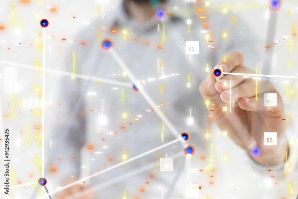 Aufkleber neural network 3d illustration. big data and cybersecurity