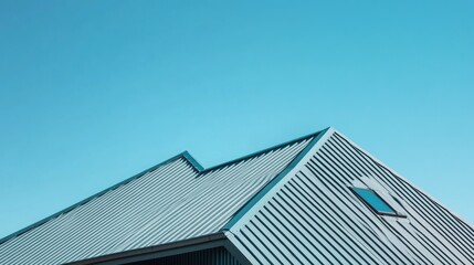 Modern roof with clean lines and a clear blue sky backdrop