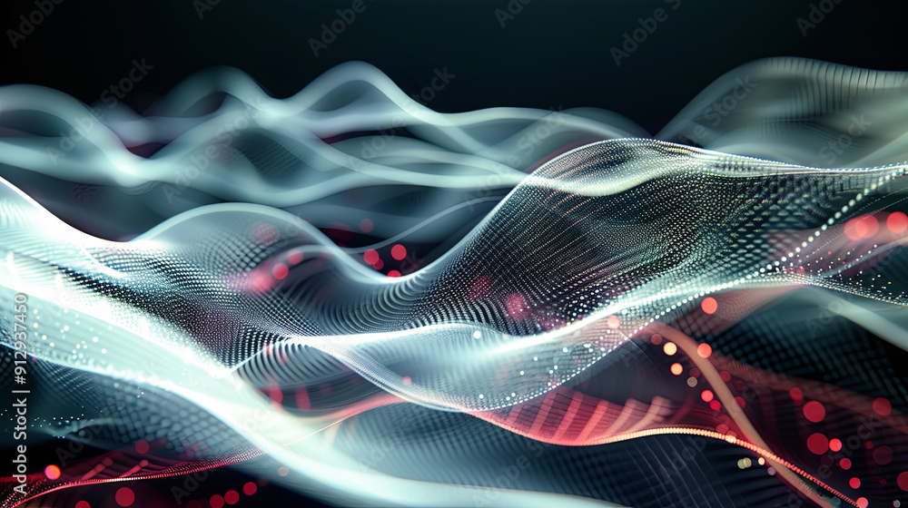 Poster abstract digital wave particles background big data visualization 3d render
