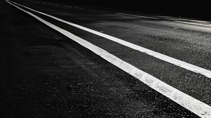 Curved road with dual white lines on a dark asphalt surface