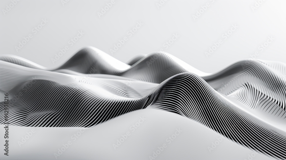 Aufkleber abstract white background with smooth lines parametric wave form digital 3d illustration