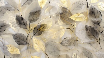 Elegant abstract leaves in gold and gray shades