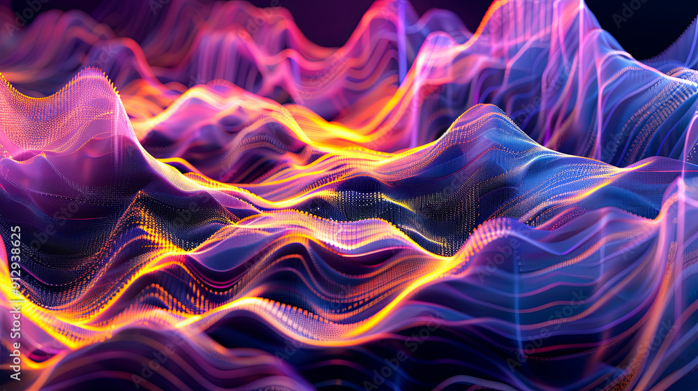 Poster abstract colorful wave background big data visualization digital landscape with flowing particles cy