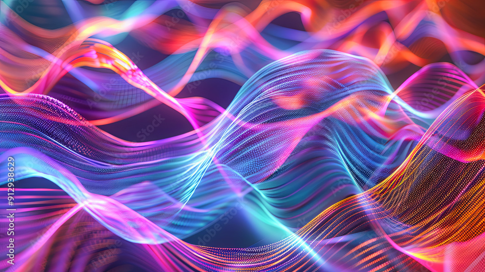 Poster Abstract colorful wave background big data visualization digital technology background futuristic illustration of dots and lines internet technology concept 3d rendering
