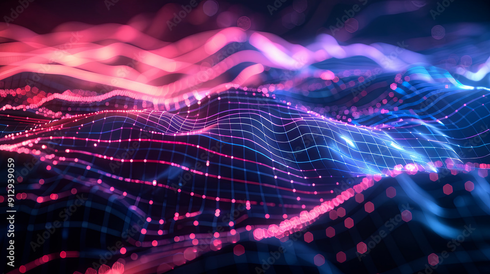 Poster abstract background with futuristic digital wave big data visualization network connection structure