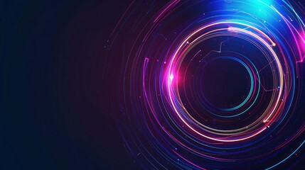 Obraz premium Abstract futuristic background with colorful light lines in circular motion on dark blue background, illustration
