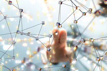 Neural network 3D illustration. Big data and cybersecurity