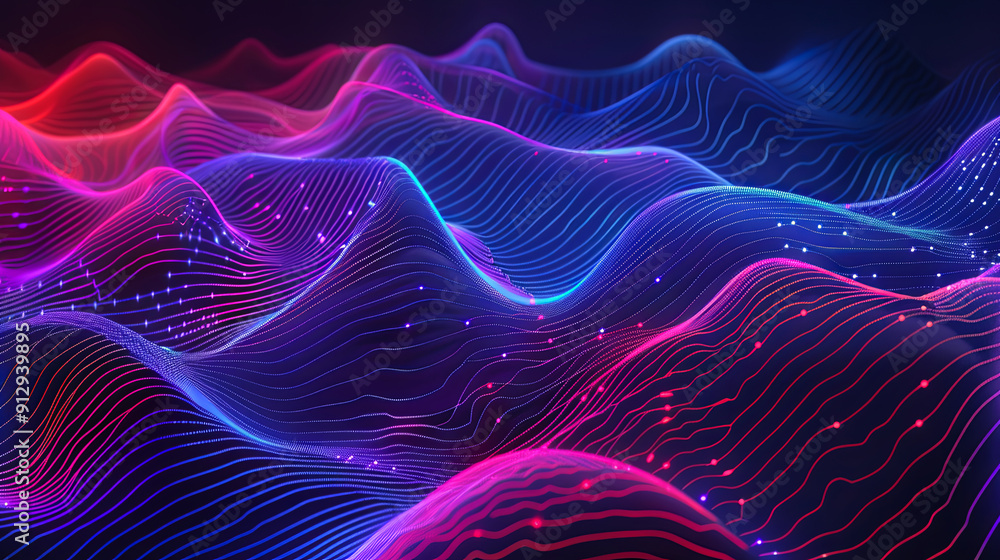 Poster abstract digital wave background cybernetic landscape with flowing particles big data visualization 