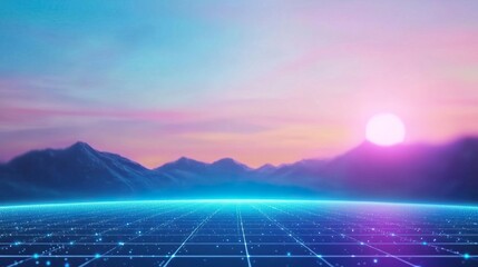 Abstract digital background with glowing lines and a bright light in the distance.