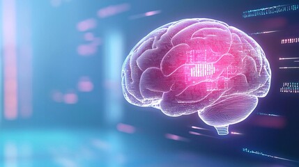 Abstract digital brain with a glowing chip inside, representing artificial intelligence.