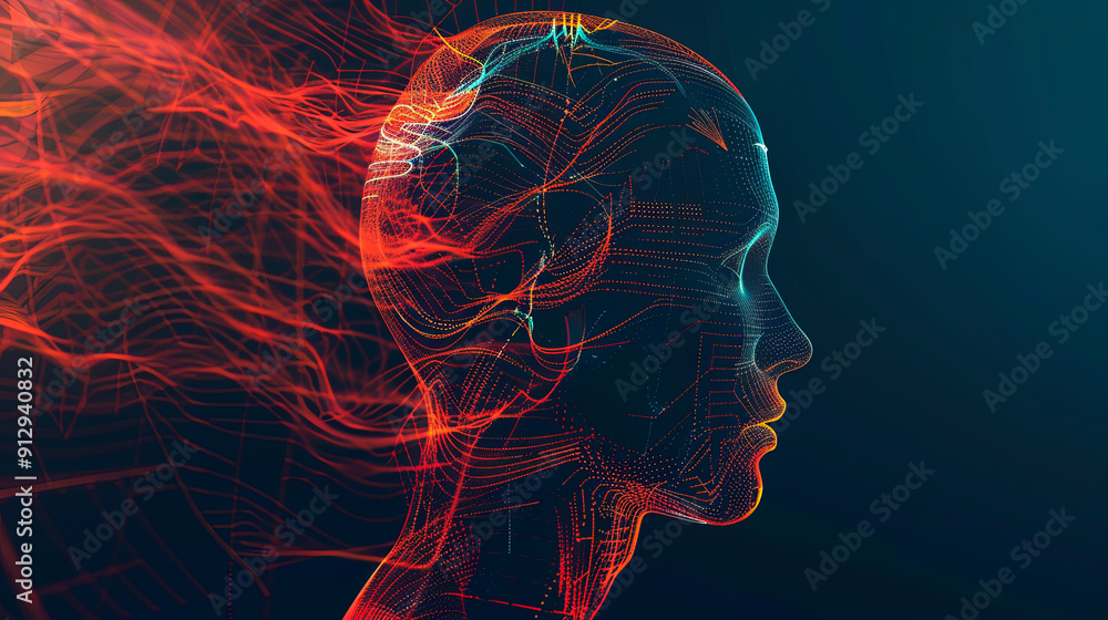 Poster abstract digital human head artificial intelligence concept big data flow analysis information techn