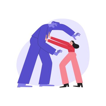 Man wants to hit woman but she pushes him away. Animation about domestic violence in vector flat art style