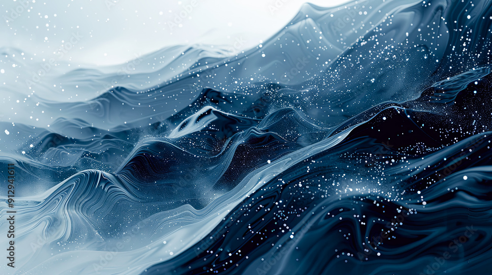 Poster abstract blue background with waves and particles digital art futuristic design flowing texture mode