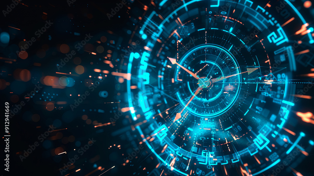 Aufkleber abstract technology background with time clock digital concept innovation future design