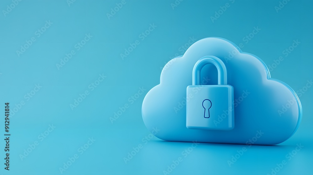 Aufkleber 3d illustration of a cloud with a padlock symbolizing cloud security and data protection. blue backg