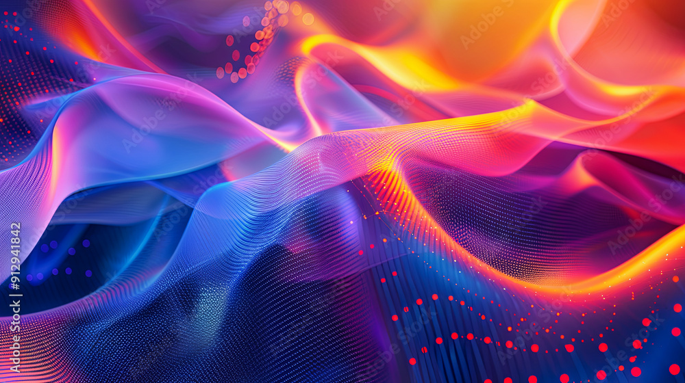 Poster Abstract colorful wave background with connecting dots and lines data visualization digital background for design science technology network big data abstract background