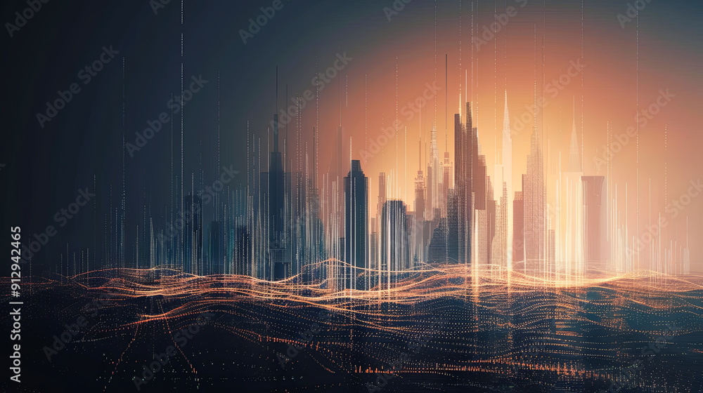 Poster digital city skyline data network communication technology background futuristic architecture modern