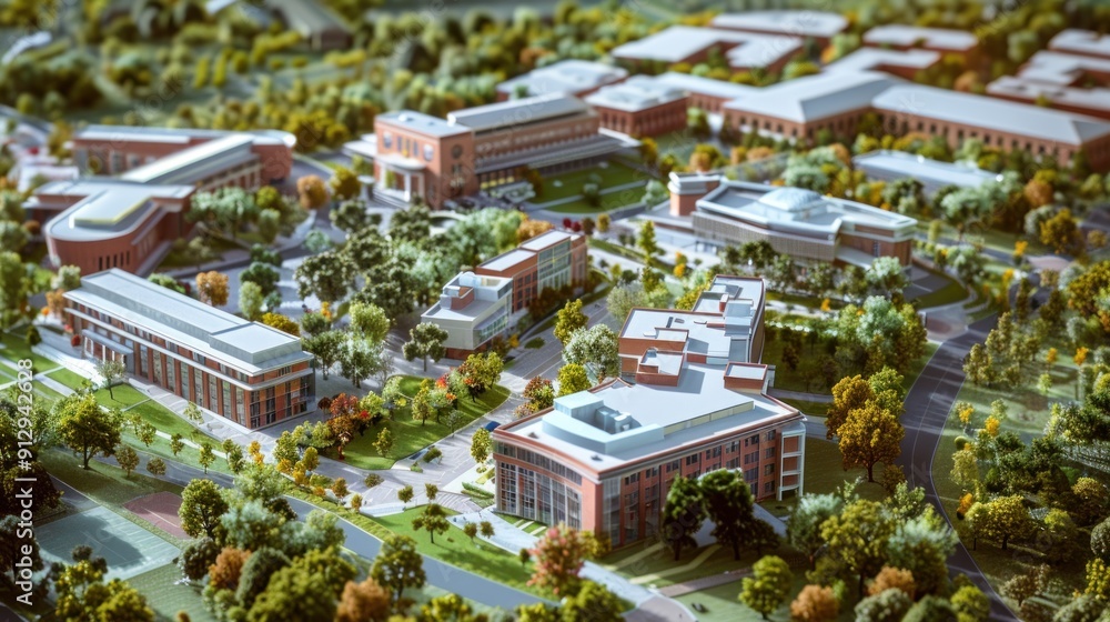 Wall mural generate a photo realistic image of a maquette representing an educational campus such as a universi