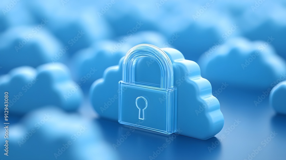 Poster 3d illustration of a padlock securing a cloud, symbolizing cloud security and data protection in a d