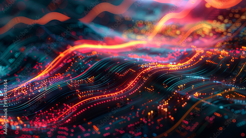 Poster abstract background with colorful waves technology information data communication concept futuristic