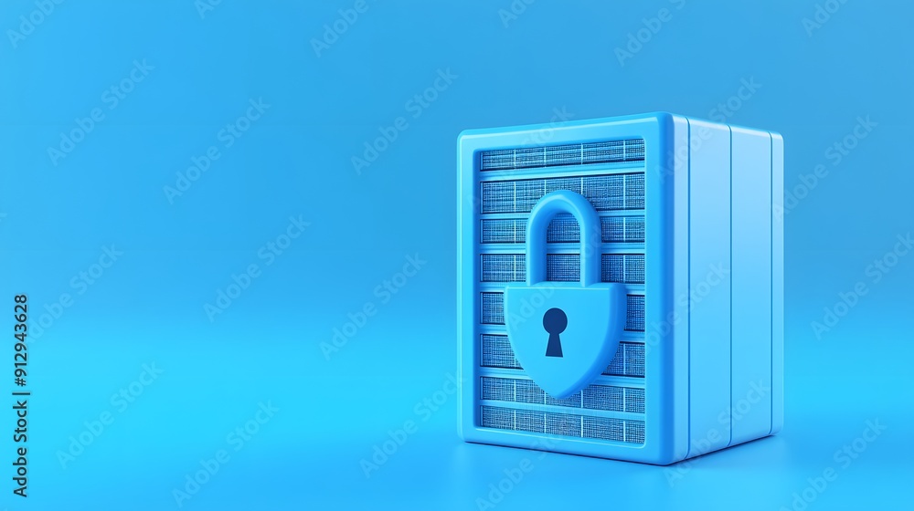 Poster 3d illustration of a secure data server with a padlock. concept of data protection, cybersecurity, s