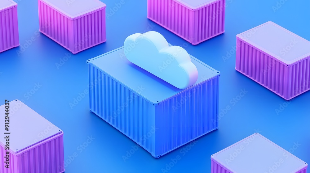 Aufkleber 3d illustration of cloud computing concept with shipping containers, representing data storage and t