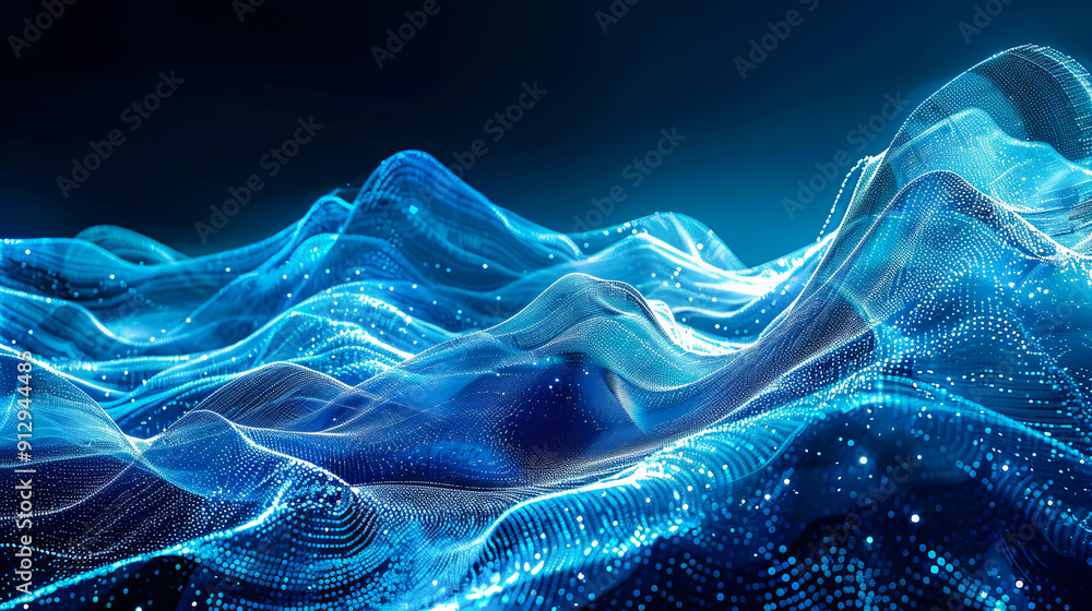 Aufkleber abstract blue digital wave background with connecting dots and lines cyber technology illustration b