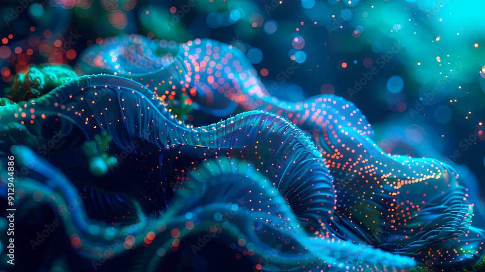 Poster abstract blue wave background with glowing particles technology futuristic concept big data artifici