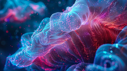 Abstract background vibrant colors particles digital art futuristic design illustration fluid shape waves modern backdrop dynamic movement