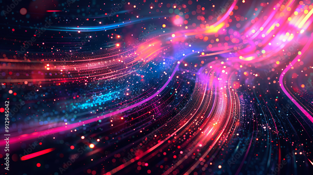 Poster abstract digital background with lights particles and stripes on a black background digital communic