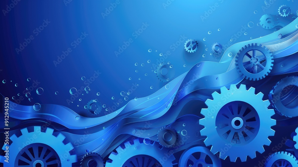 Poster abstract blue background with gears