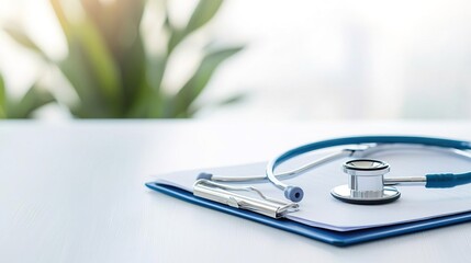 A stethoscope resting on a medical clipboard, symbolizing healthcare and diagnosis.
