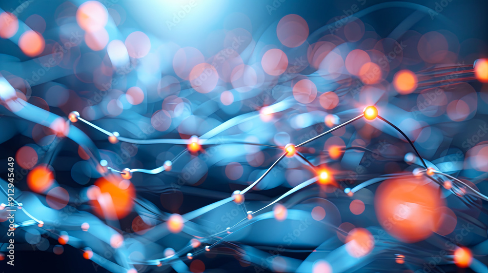 Poster abstract background blue digital network glowing lines communication technology internet big data