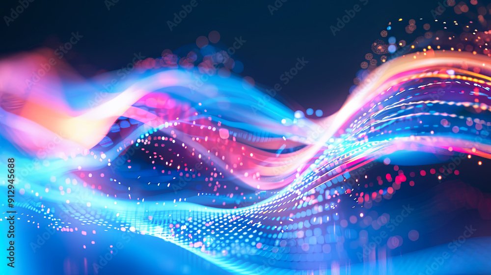 Poster abstract background blue pink wave technology digital background future innovation business flow dat