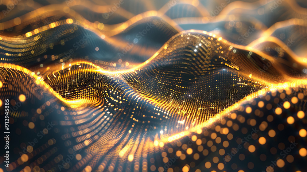 Poster abstract digital wave particles gold background futuristic wave technology digital data network conn