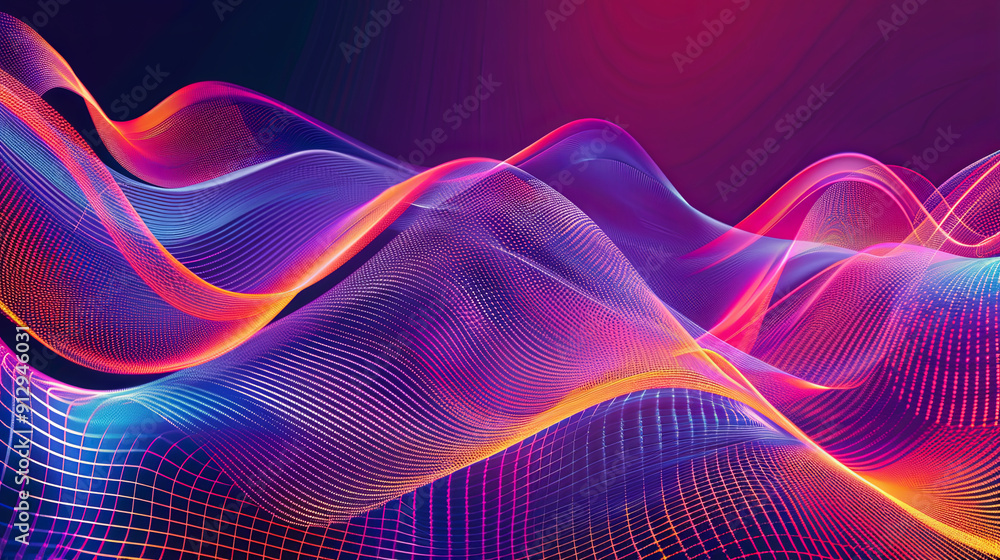 Fototapete Abstract colorful wave background with connecting dots and lines network connection structure big data digital background 3d rendering