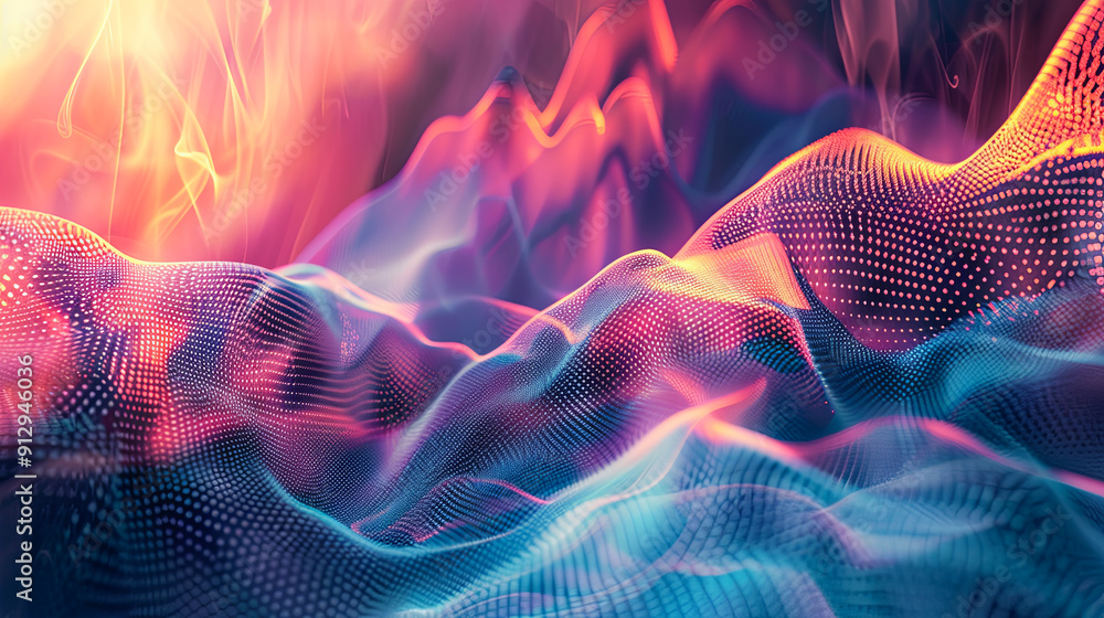 Poster abstract digital landscape cyber background virtual reality technology background landscape with dot