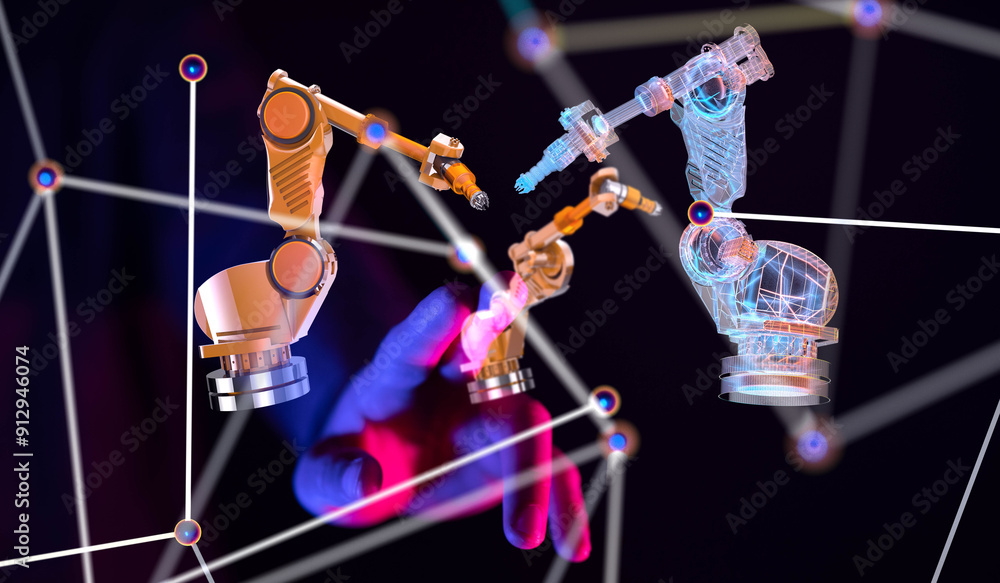 Poster neural network 3d illustration. big data and cybersecurity