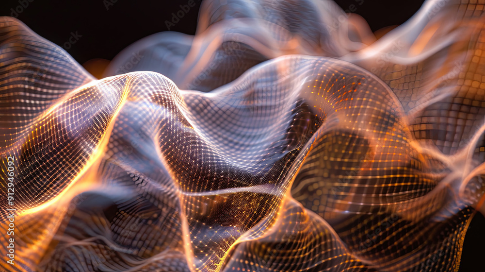Poster abstract wave background digital data structure gold particles flow analysis and transmission futuri